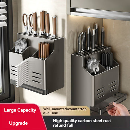 Knife Block Without Drilling - Cutlery Holder - Kitchen Organizer Countertop - Universal Knife Holder - Kitchen Utensil Holder - Spoon Holder - Wall Rack Kitchen - Cutlery Drainer - Cutlery Tray - Standing or Hanging - Storage System - Dark Gray - 1 Piece - Image 3