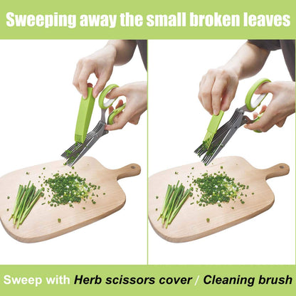 Herb Scissors Stainless Steel - Kitchen Scissors with 5 Blades - Vegetable Scissors - Chive Scissors - Herb Cutter - Kitchen Gadget - With Cleaning Comb and Protective Cover - Shredder - Kitchen Utensils - Parsley Cutter - Dishwasher Safe - Green - 1 Piec - Image 5