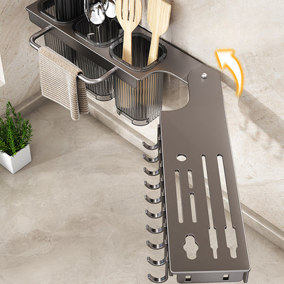 Corner Kitchen Rack - Knife Block Without Drilling - Cutlery Holder - Rotating Wall Rack - Kitchen Organizer - Utensil Holder - Hanging Hooks - Towel Rack - Spoon Holder - Spatula Holder - Countertop Storage - Multifunctional - Dark Gray - 1 Piece - Image 4
