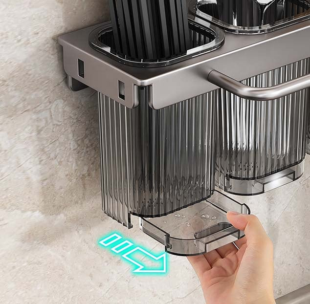 Corner Kitchen Rack - Knife Block Without Drilling - Cutlery Holder - Rotating Wall Rack - Kitchen Organizer - Utensil Holder - Hanging Hooks - Towel Rack - Spoon Holder - Spatula Holder - Countertop Storage - Multifunctional - Dark Gray - 1 Piece - Image 7
