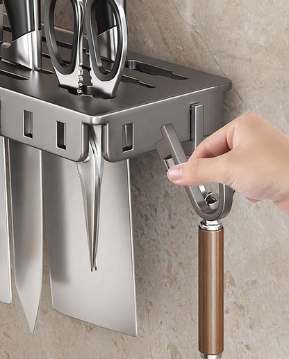 Corner Kitchen Rack - Knife Block Without Drilling - Cutlery Holder - Rotating Wall Rack - Kitchen Organizer - Utensil Holder - Hanging Hooks - Towel Rack - Spoon Holder - Spatula Holder - Countertop Storage - Multifunctional - Dark Gray - 1 Piece - Image 8