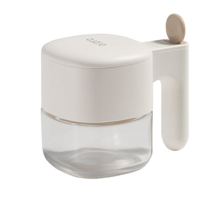 Glass Herb Jar - Spice Jar - Sugar Bowl - Salt Shaker - Storage Jar - Kitchen Organizer - Airtight - Moisture Proof - Spice Storage - Pepper Shaker - Seasoning Holder - With Handle - Refillable - Countertop Accessories - White - 1 Piece