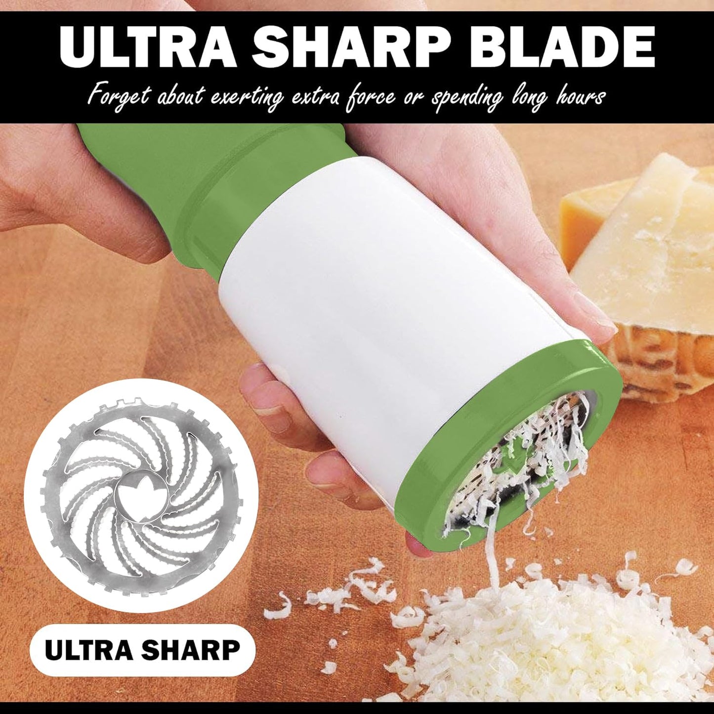 Cheese Mill - Cheese Grater - Parmesan Grater - Herb Mill - Manual Grater - Nut Grinder - Chocolate Grater - Kitchen Aid - Rotating Grater - Kitchen Utensils - Stainless Steel Blades - Hard Cheese Mill - Dishwasher Safe - White and Green - 1 Piece - Image 6