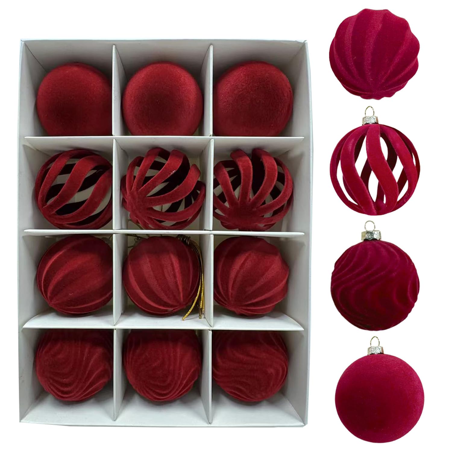 Christmas Ball Set - Velvet Christmas Balls - Unbreakable Christmas Decorations - Velvet Pendants - Christmas Tree Decorations - Luxury Christmas Decorations - Christmas Tree Pendants - Plastic Balls - Atmospheric Decoration - Christmas Ornaments - Dark R