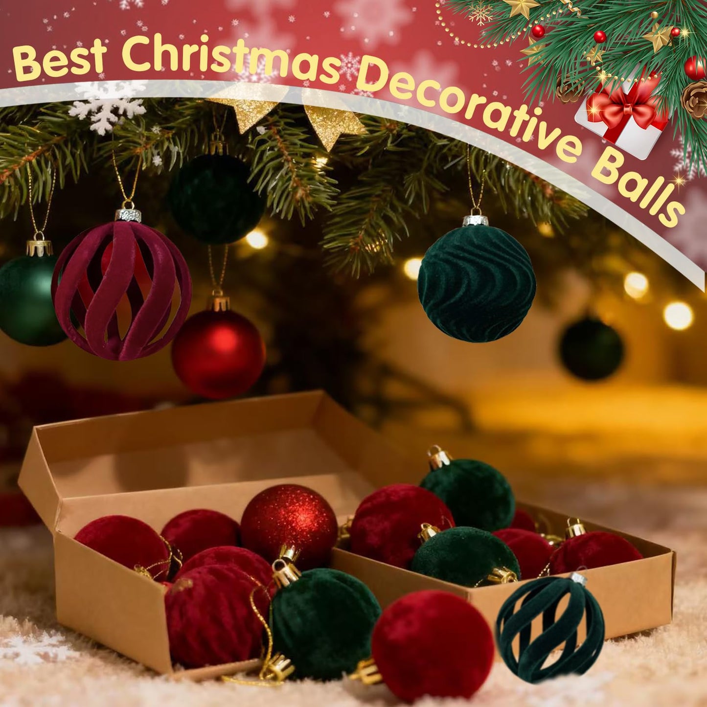 Christmas Ball Set - Velvet Christmas Balls - Unbreakable Christmas Decorations - Velvet Pendants - Christmas Tree Decorations - Luxury Christmas Decorations - Christmas Tree Pendants - Plastic Balls - Atmospheric Decoration - Christmas Ornaments - Dark R - Image 2
