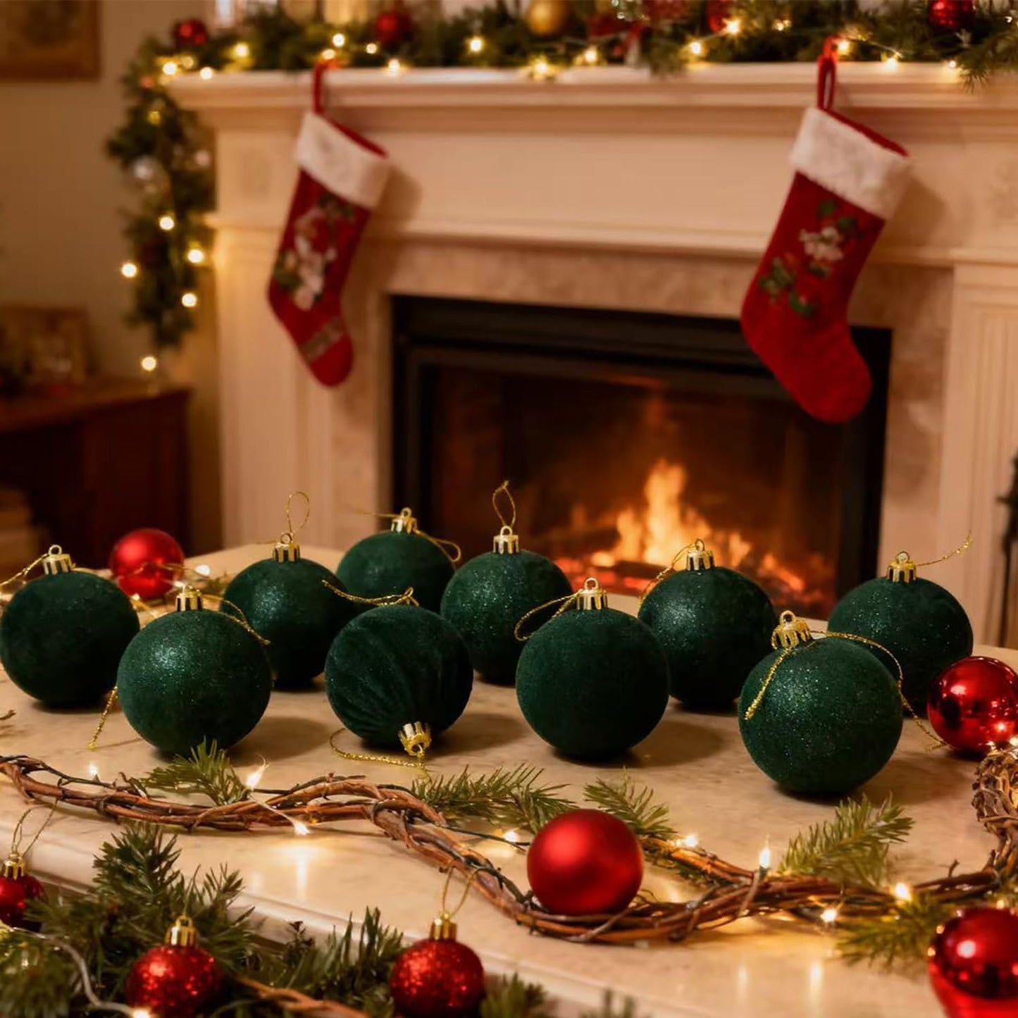 Christmas Ball Set - Velvet Christmas Balls - Unbreakable Christmas Decorations - Velvet Pendants - Christmas Tree Decorations - Luxury Christmas Decorations - Christmas Tree Pendants - Plastic Balls - Atmospheric Decoration - Christmas Ornaments - Dark R - Image 3
