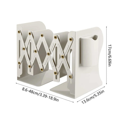 Bookend - Desk Organizer - Book Rack - Book Stand - Book Holder - Office - School Supplies - Magazine Rack - Desk Accessories - Metal Bookends - Office Supplies - Extendable - White - 1 Piece - Image 2