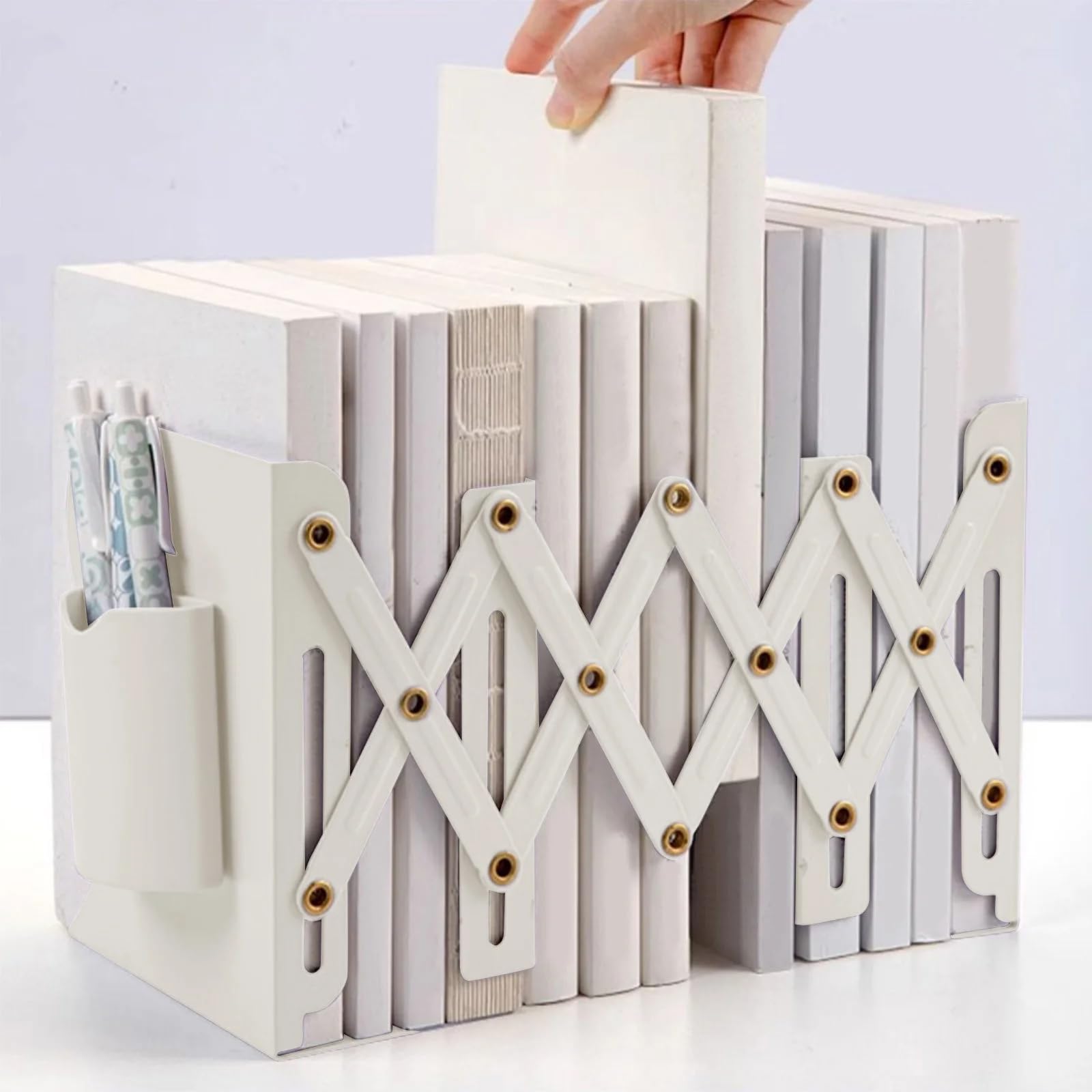Bookend - Desk Organizer - Book Rack - Book Stand - Book Holder - Office - School Supplies - Magazine Rack - Desk Accessories - Metal Bookends - Office Supplies - Extendable - White - 1 Piece - Image 3
