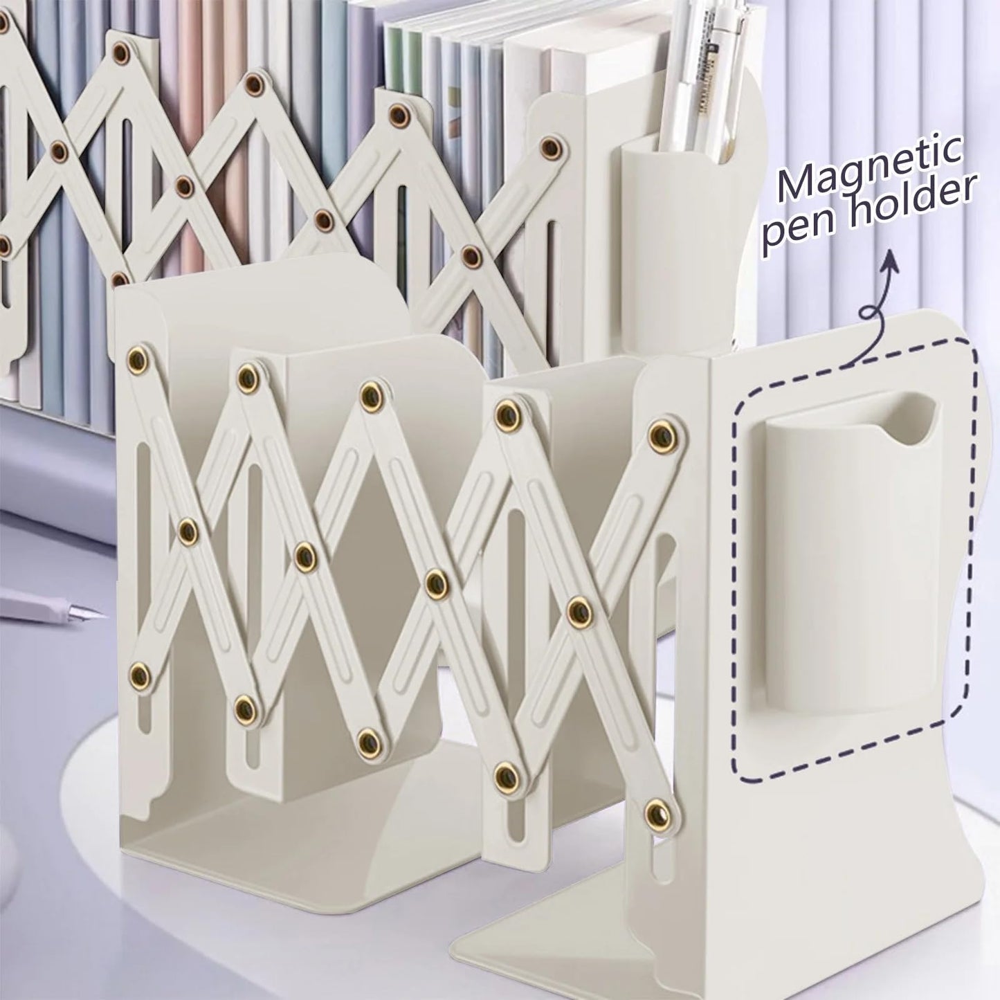 Bookend - Desk Organizer - Book Rack - Book Stand - Book Holder - Office - School Supplies - Magazine Rack - Desk Accessories - Metal Bookends - Office Supplies - Extendable - White - 1 Piece - Image 4