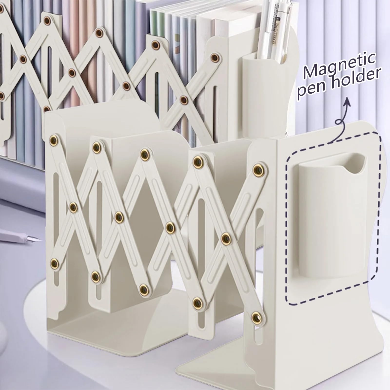 Bookend - Desk Organizer - Book Rack - Book Stand - Book Holder - Office - School Supplies - Magazine Rack - Desk Accessories - Metal Bookends - Office Supplies - Extendable - White - 1 Piece - Image 4