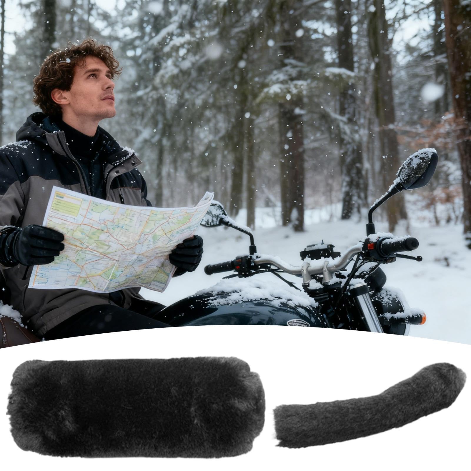 Handlebar Muffs - Hand Warmers - Motorcycle Accessories - Scooter Accessories - Handles - Brake Lever Protection - Winter - Moped - Bicycle Handlebars - Plush - Gift for Men - Soft Grip - Universal - Black - 2 Pieces - Image 7