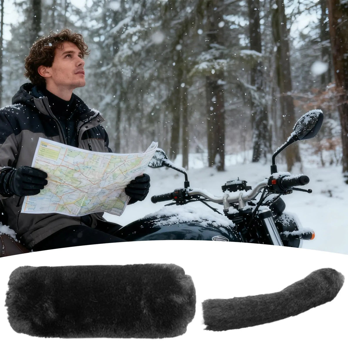 2 Pieces Winter Motorcycle Handlebar Muffs with Soft Warm Lining for Scooters, Mopeds and Bikes, Windproof Hand Protection, Black - Image 7