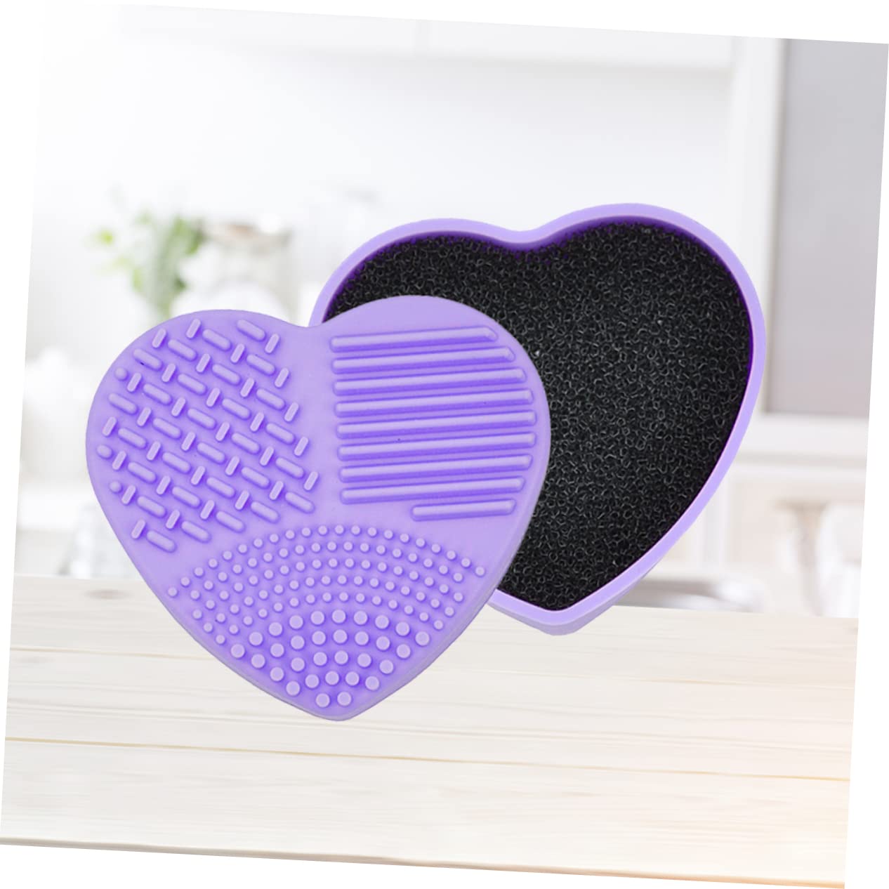 Makeup Brush Cleaner - Brush Cleaner - Brush Cleaner - Makeup Sponge - Cosmetic Accessories - Dry Cleaning Sponge - Brush Cleaning - Silicone Cleaning Mat - Beauty Gadget - Gift for Women - Heart-shaped - Pink and Purple - 2 Pieces - Image 2