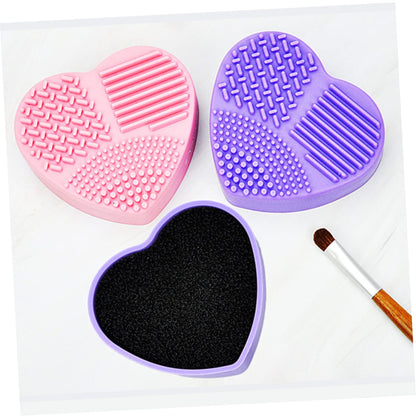 Makeup Brush Cleaner - Brush Cleaner - Brush Cleaner - Makeup Sponge - Cosmetic Accessories - Dry Cleaning Sponge - Brush Cleaning - Silicone Cleaning Mat - Beauty Gadget - Gift for Women - Heart-shaped - Pink and Purple - 2 Pieces - Image 3