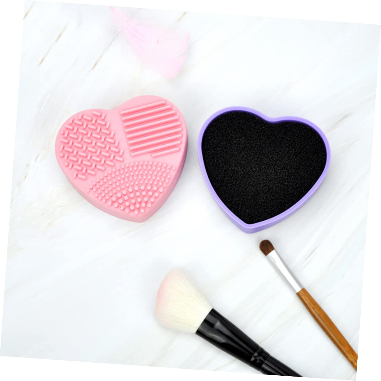 Makeup Brush Cleaner - Brush Cleaner - Brush Cleaner - Makeup Sponge - Cosmetic Accessories - Dry Cleaning Sponge - Brush Cleaning - Silicone Cleaning Mat - Beauty Gadget - Gift for Women - Heart-shaped - Pink and Purple - 2 Pieces - Image 4