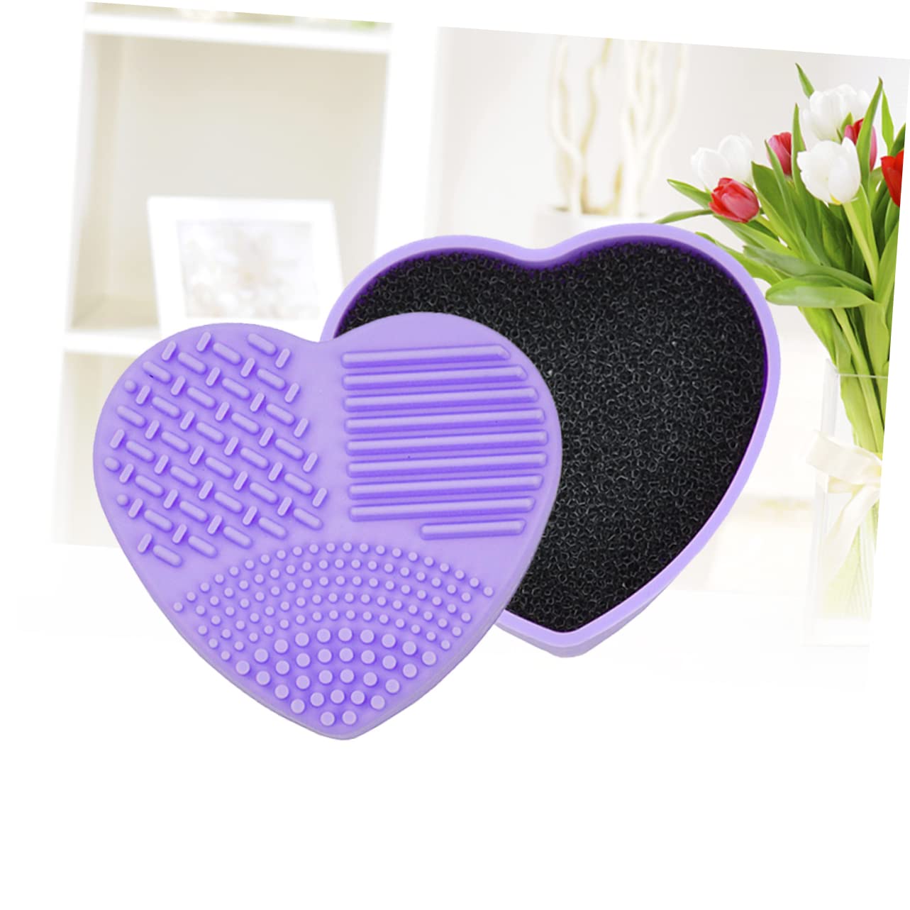 Makeup Brush Cleaner - Brush Cleaner - Brush Cleaner - Makeup Sponge - Cosmetic Accessories - Dry Cleaning Sponge - Brush Cleaning - Silicone Cleaning Mat - Beauty Gadget - Gift for Women - Heart-shaped - Pink and Purple - 2 Pieces - Image 5