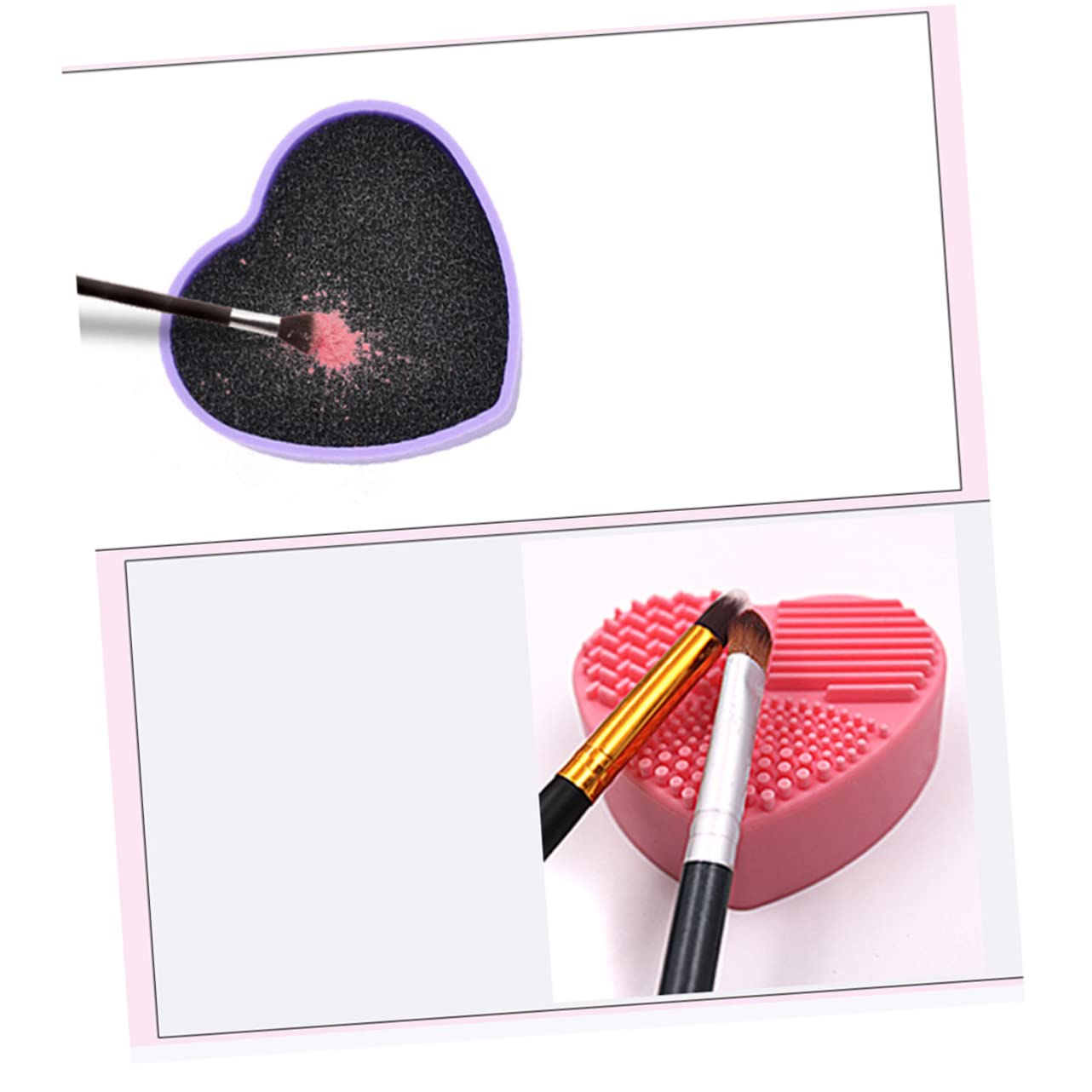 Makeup Brush Cleaner - Brush Cleaner - Brush Cleaner - Makeup Sponge - Cosmetic Accessories - Dry Cleaning Sponge - Brush Cleaning - Silicone Cleaning Mat - Beauty Gadget - Gift for Women - Heart-shaped - Pink and Purple - 2 Pieces - Image 6
