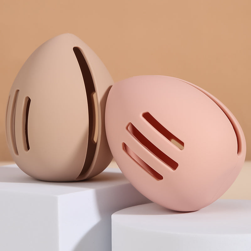 Makeup Sponge Holder - Beauty Sponge Case - Makeup Organizer - Storage Box - Makeup Egg - Travel Box - Cosmetic Accessories - Sponge Box - Gift for Women - Toiletry Bag - Protective Cover - Silicone - Nude Pink and Brown - 3 Pieces - Image 4