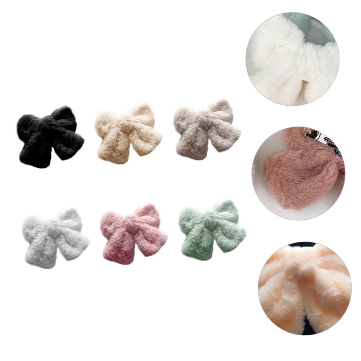 Hair Clip - Hairpin - Hair Bow - Large Bow - Hair Accessories Girls - Hair Accessories Women - Plush - Fluffy - Winter Accessories - Gift For Women - Clip - Soft - Black Beige Gray White Pink And Green - 6 Pieces - Image 3
