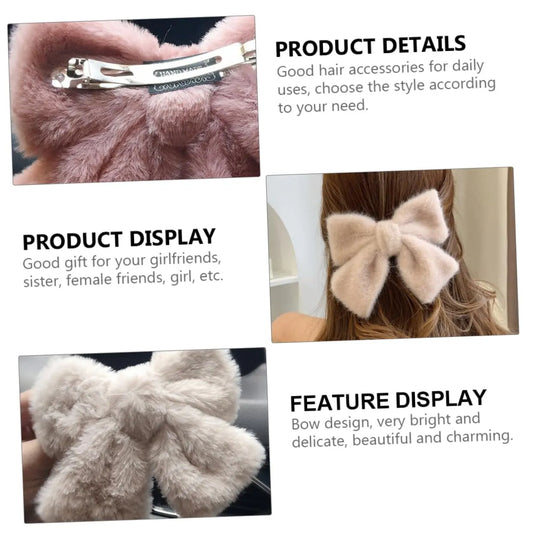 6 Pieces Plush Bow Hair Clips for Women and Girls, Soft Fluffy Hair Accessories for Winter Styling, Everyday Wear and, Assorted Colours - Image 4