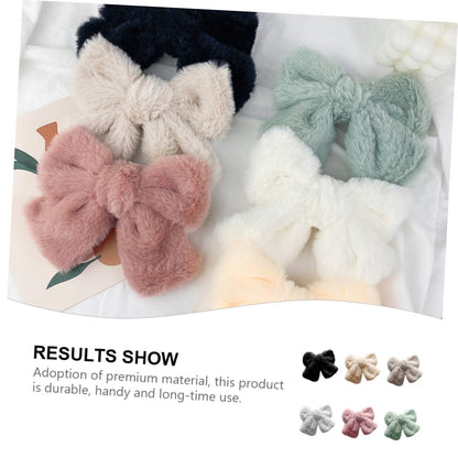 Hair Clip - Hairpin - Hair Bow - Large Bow - Hair Accessories Girls - Hair Accessories Women - Plush - Fluffy - Winter Accessories - Gift For Women - Clip - Soft - Black Beige Gray White Pink And Green - 6 Pieces - Image 6