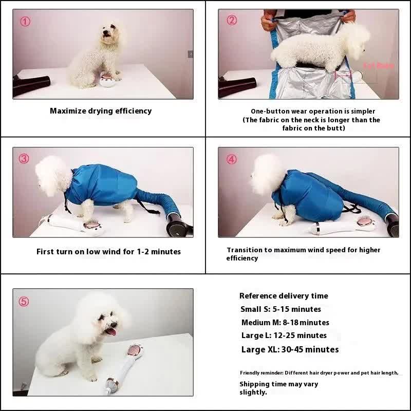 Dog Hair Dryer - Dog Drying Bag - Dog Water Blower - Dog Bathrobe - Dog Hair Dryer - Coat Care - Dog Towel - Animal Supplies - Grooming Salon - Bellows - Dog Hair Dryer - Quick-Drying Size M - Blue - 1 Piece - Image 7