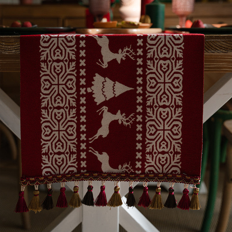 Christmas Table Runner - Christmas Tablecloth - Christmas Table Decoration - Christmas Decoration - Table Decoration - Reindeer - Christmas Tree - Snowflake - Holidays - Luxury Dinner - Winter - 35 x 180 cm - Red White - 1 Piece - Image 2