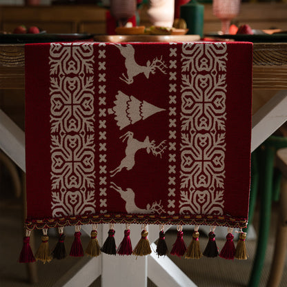 Christmas Table Runner - Christmas Tablecloth - Christmas Table Decoration - Christmas Decoration - Table Decoration - Reindeer - Christmas Tree - Snowflake - Holidays - Luxury Dinner - Winter - 35 x 180 cm - Red White - 1 Piece - Image 2