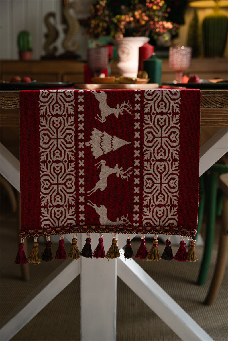 Christmas Table Runner - Christmas Tablecloth - Christmas Table Decoration - Christmas Decoration - Table Decoration - Reindeer - Christmas Tree - Snowflake - Holidays - Luxury Dinner - Winter - 35 x 180 cm - Red White - 1 Piece - Image 4