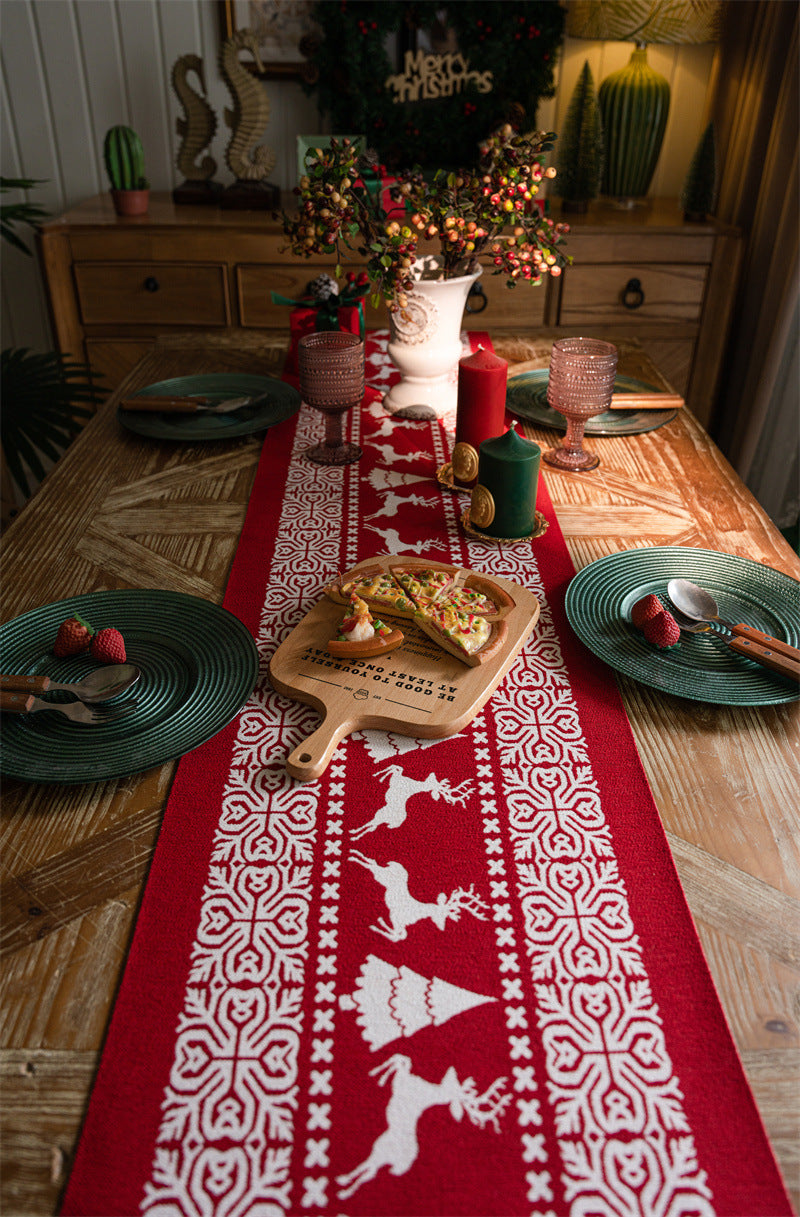 Christmas Table Runner - Christmas Tablecloth - Christmas Table Decoration - Christmas Decoration - Table Decoration - Reindeer - Christmas Tree - Snowflake - Holidays - Luxury Dinner - Winter - 35 x 180 cm - Red White - 1 Piece - Image 7