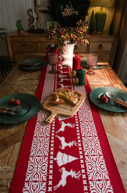 Christmas Table Runner - Christmas Tablecloth - Christmas Table Decoration - Christmas Decoration - Table Decoration - Reindeer - Christmas Tree - Snowflake - Holidays - Luxury Dinner - Winter - 35 x 180 cm - Red White - 1 Piece - Image 7