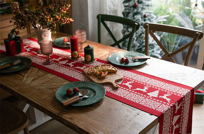 Christmas Table Runner - Christmas Tablecloth - Christmas Table Decoration - Christmas Decoration - Table Decoration - Reindeer - Christmas Tree - Snowflake - Holidays - Luxury Dinner - Winter - 35 x 180 cm - Red White - 1 Piece - Image 8