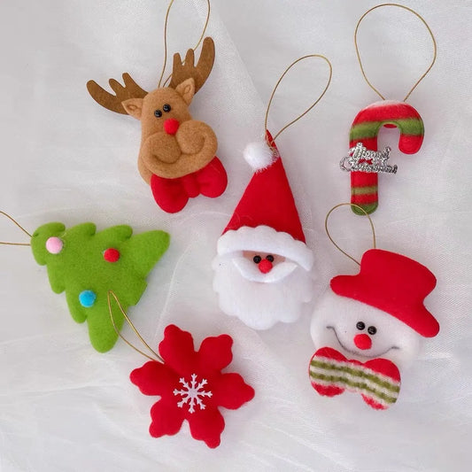 6 Pieces Felt Christmas Tree Ornaments with Santa, Reindeer and Snowman Designs for Festive Decorating, Hanging and Gift Giving, Red - Image 2