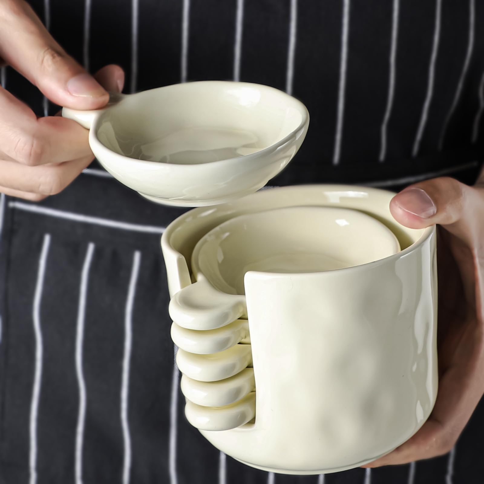 Sauce bowls - Tapas bowls - Dip bowls - Drinks bowls - Soy sauce bowl - Amuse bowls - Serving bowls - Gourmet - Snack bowls - Tableware - Ceramic Stackable with holder - White - 6 pieces - Image 4