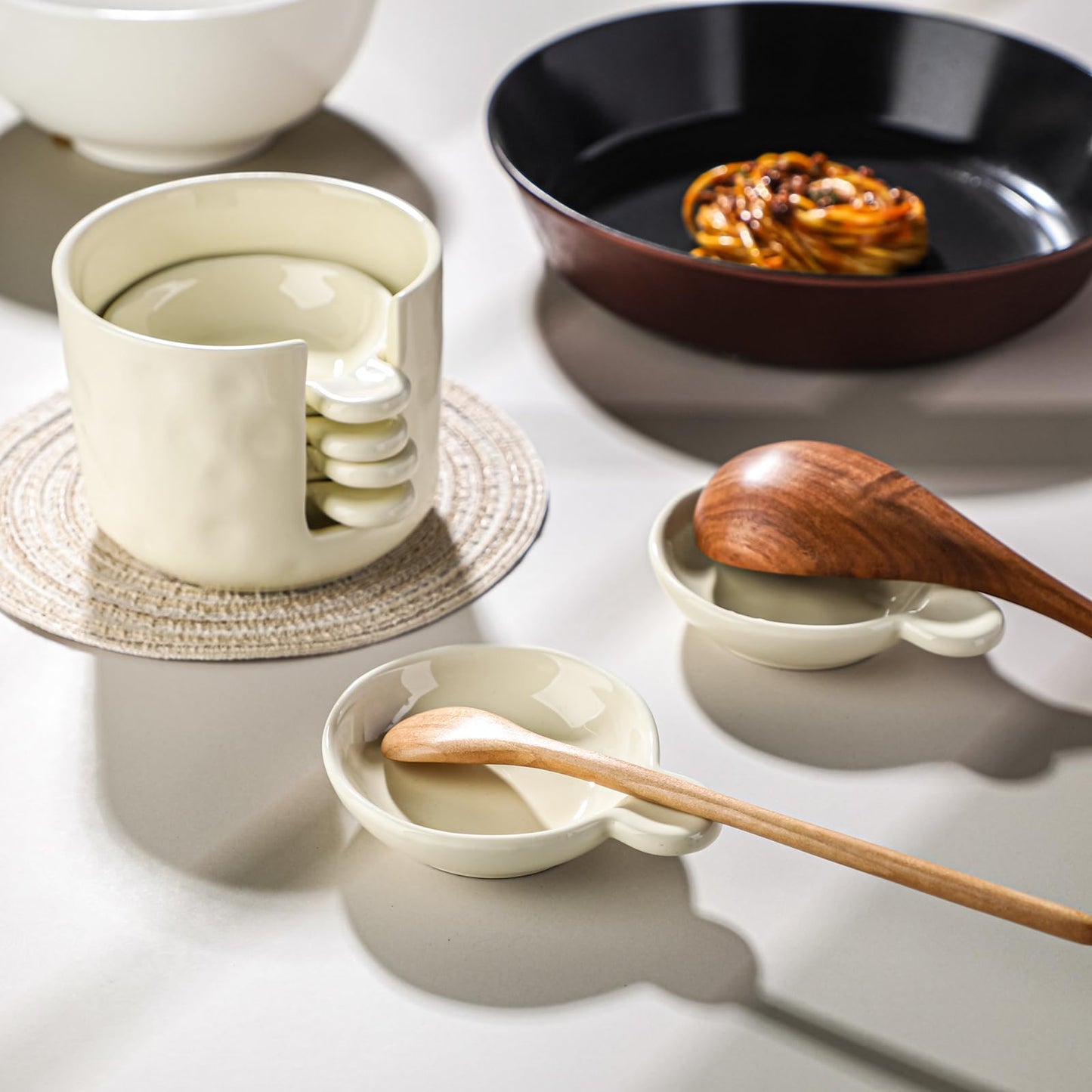 Sauce bowls - Tapas bowls - Dip bowls - Drinks bowls - Soy sauce bowl - Amuse bowls - Serving bowls - Gourmet - Snack bowls - Tableware - Ceramic Stackable with holder - White - 6 pieces - Image 5