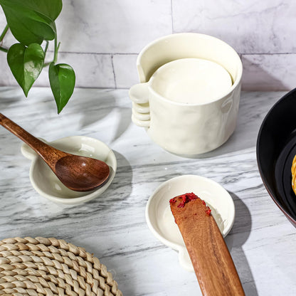 Sauce bowls - Tapas bowls - Dip bowls - Drinks bowls - Soy sauce bowl - Amuse bowls - Serving bowls - Gourmet - Snack bowls - Tableware - Ceramic Stackable with holder - White - 6 pieces - Image 8
