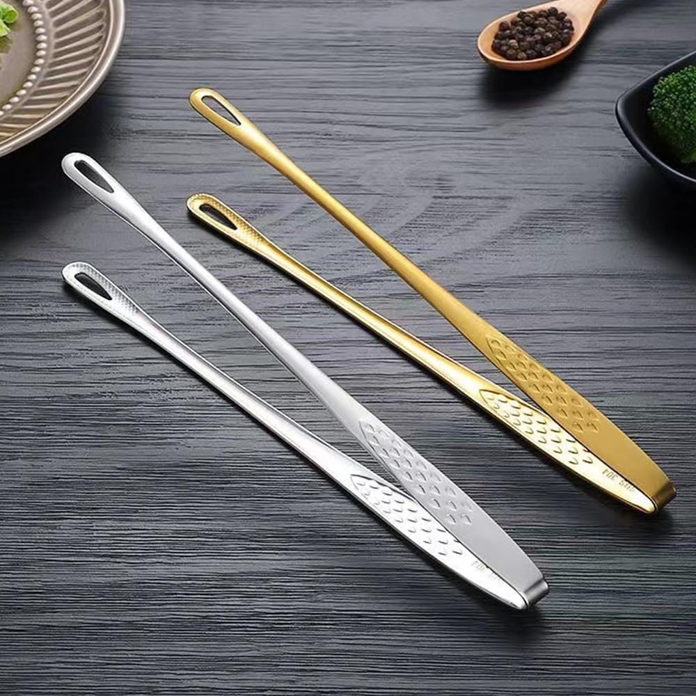 Meat Tongs - Barbecue Tongs - Kitchen Tongs - Serving Tongs - Cooking Tweezers - Grill Tongs - Gourmet Tongs - BBQ Accessories - Chef Tweezers - Kitchen Utensils - Meat Turning - Korean BBQ - Professional Stainless Steel - Gold - 2 Pieces - Image 7
