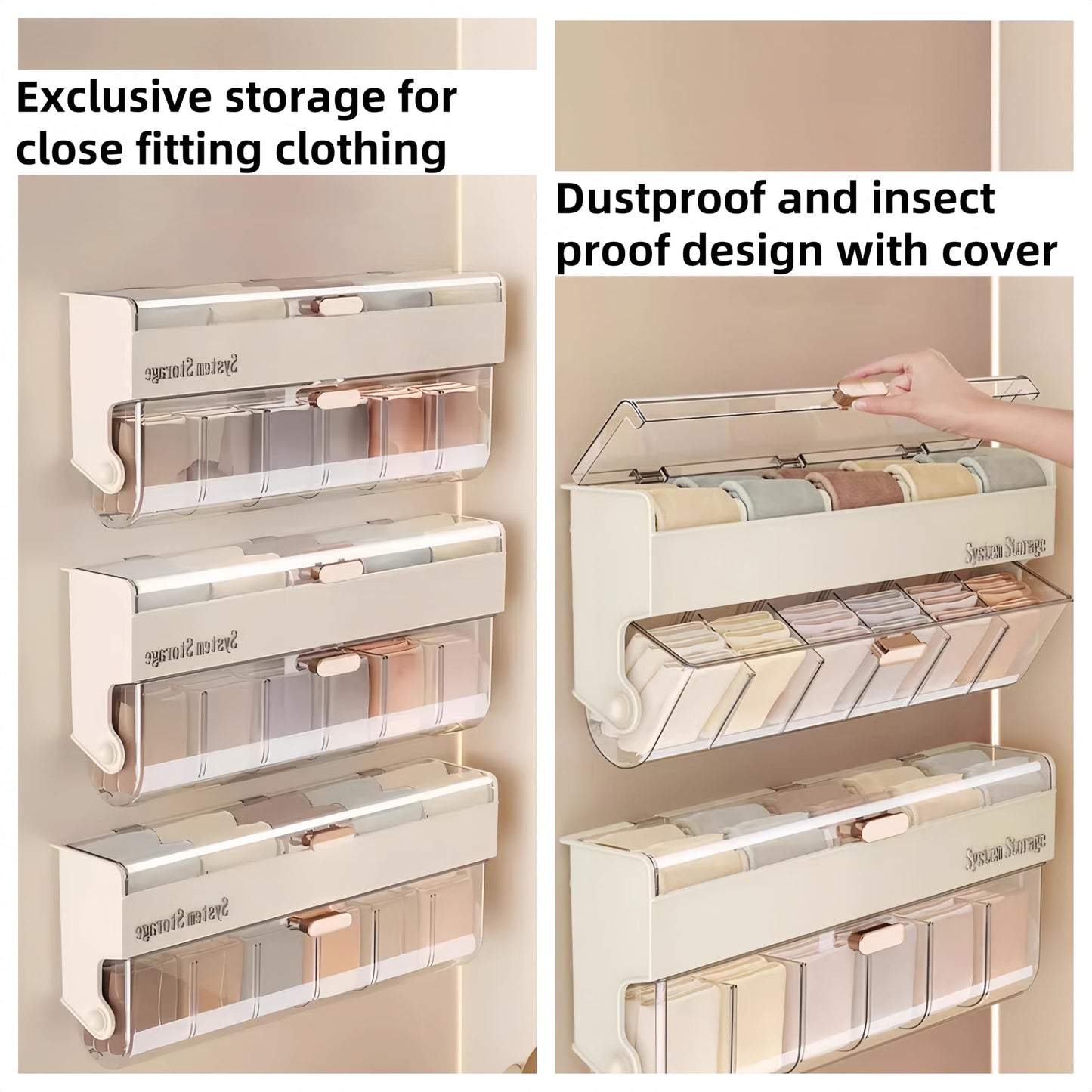 Underwear women's storage box - Premium quality - Storage box with lid - Clothing storage box - clothes rack - wardrobe - clothes hangers - Drawer - storage cabinet with compartments - Plastic storage box - Underwear - Socks - Hanging without drilling - W - Image 5