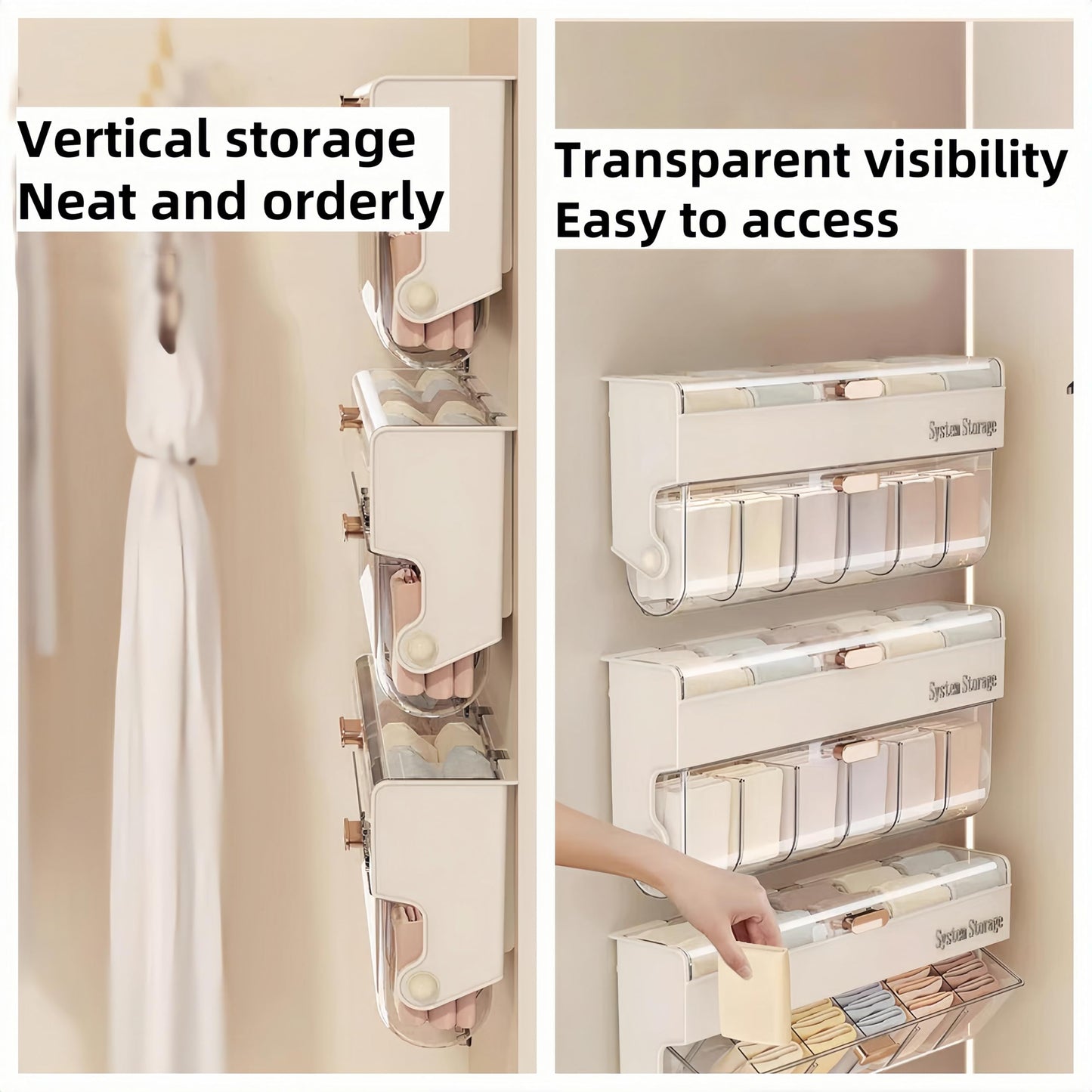 Underwear women's storage box - Premium quality - Storage box with lid - Clothing storage box - clothes rack - wardrobe - clothes hangers - Drawer - storage cabinet with compartments - Plastic storage box - Underwear - Socks - Hanging without drilling - W - Image 8