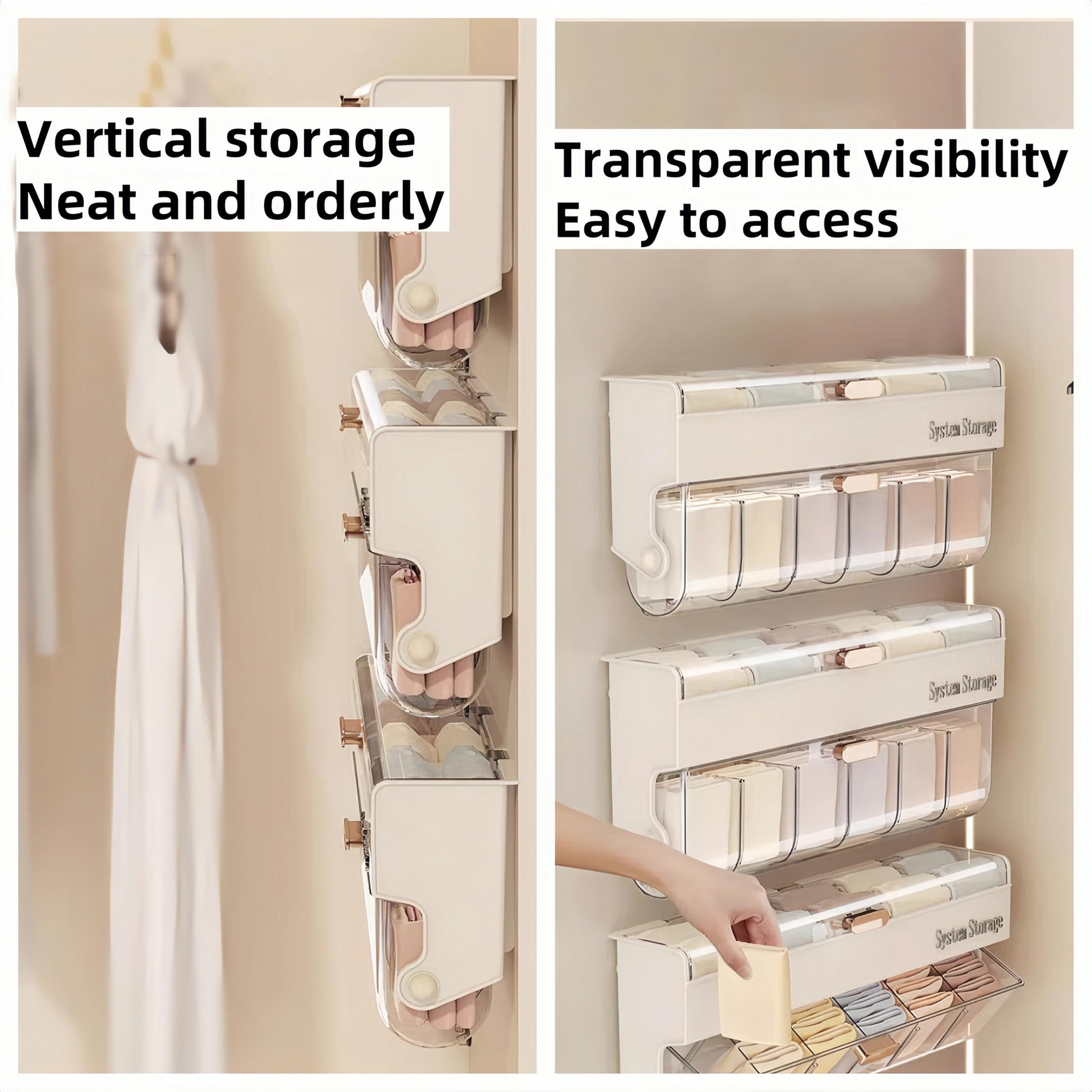Underwear women's storage box - Premium quality - Storage box with lid - Clothing storage box - clothes rack - wardrobe - clothes hangers - Drawer - storage cabinet with compartments - Plastic storage box - Underwear - Socks - Hanging without drilling - W - Image 8
