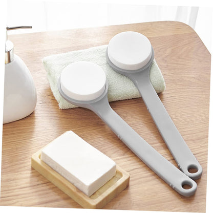 Back Brush with Long Handle - Bath Brush - Shower Brush - Back Scrubber - Bath Sponge on Handle - Back Scrubber - Bathroom Accessories - Shower Sponge - Sponge with Handle - Back Sponge - Bathroom Supplies - Scrubbing - Hangable - Gray - 2 Pieces - Image 4