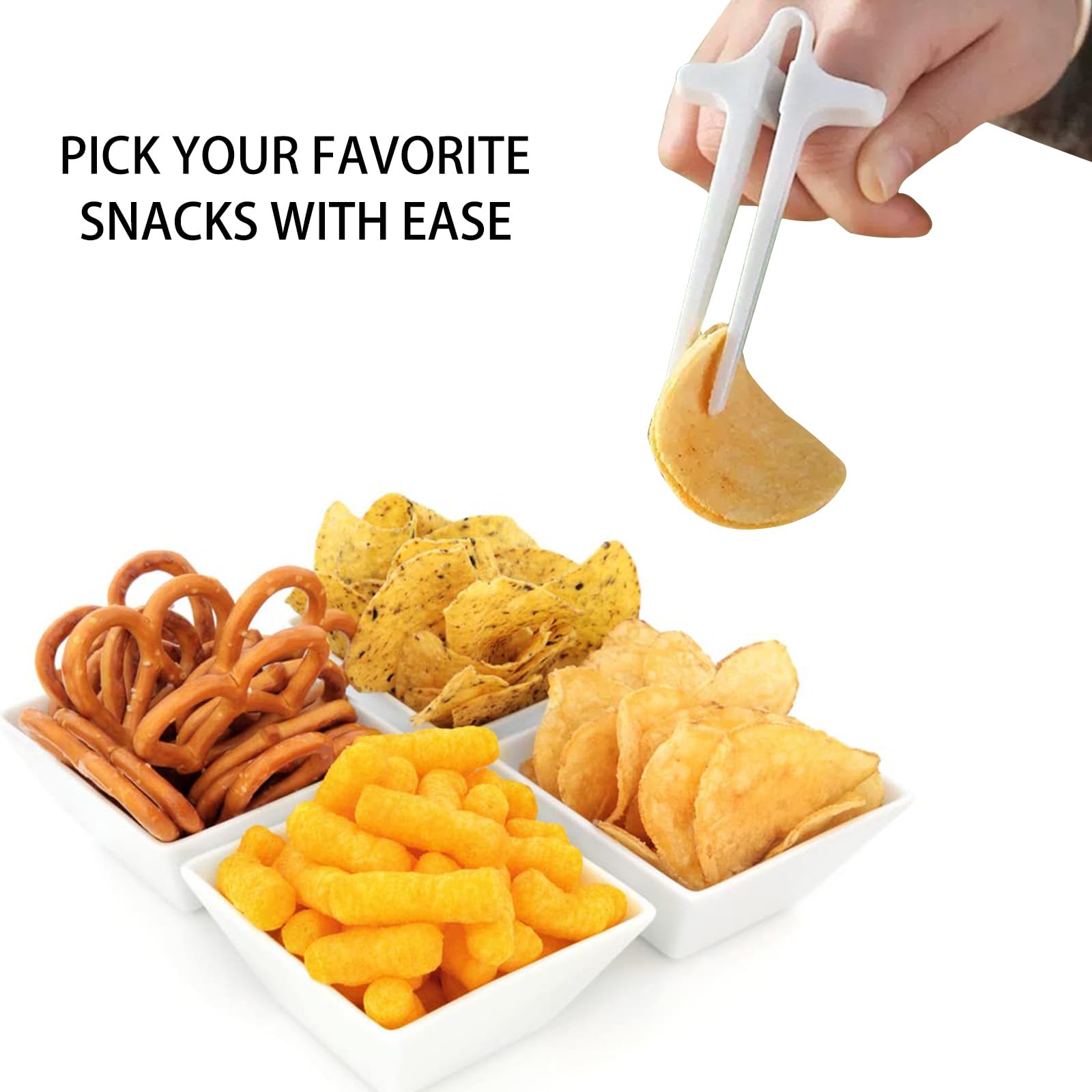 Finger Chopsticks - Gaming Accessories - Snack Sticks - Chip Tongs - Gadgets Men - Gift for Gamer - Computer Accessories - No More Greasy Fingers - Funny Gifts - Snack Tweezers - Reusable - Black White Gray and Pink - 4 Pieces - Image 6