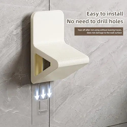 2 Pieces Wall-Mounted Shower Footrest and Shoe Bench for Bathrooms, Foot Washing, Shaving and Space-Saving Storage, Black and White - Image 5