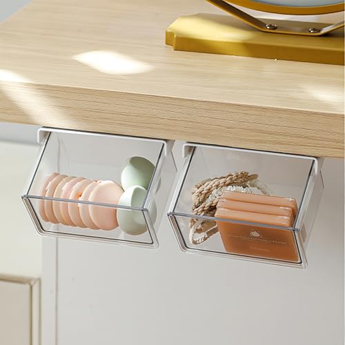 Makeup organizer - Organizer - Storage basket - Storage box - Mirror cabinet - Cable organizer - Chest of drawers - Makeup storage basket - Cosmetics organizer - Bathroom cabinet - Bathroom furniture - Transparent white - 2 pieces - Image 2
