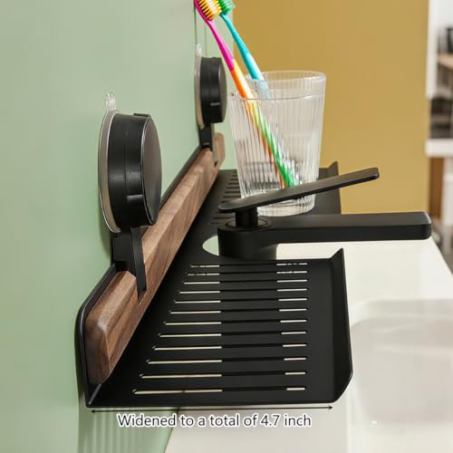 Wall shelf - bath shelf - shower rack - towel rack - shelf - bathroom rack - Mirror cabinet - Storage rack - Draining rack - bathroom furniture - Bathroom - Storage box - storage basket - Toilet - walnut & black - 1 piece - Image 2