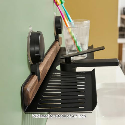 Wall shelf - bath shelf - shower rack - towel rack - shelf - bathroom rack - Mirror cabinet - Storage rack - Draining rack - bathroom furniture - Bathroom - Storage box - storage basket - Toilet - walnut & black - 1 piece - Image 2