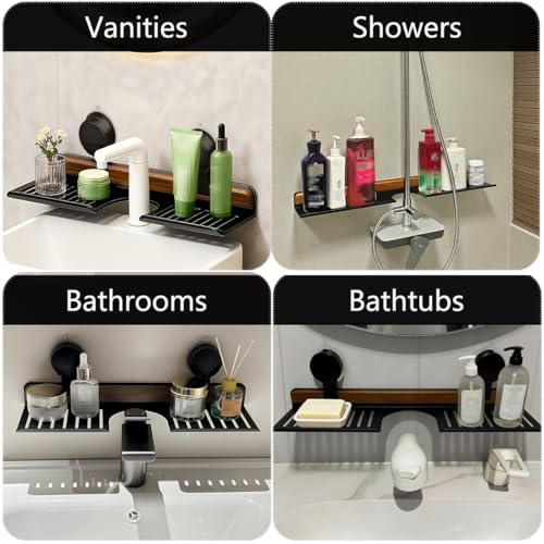 Wall shelf - bath shelf - shower rack - towel rack - shelf - bathroom rack - Mirror cabinet - Storage rack - Draining rack - bathroom furniture - Bathroom - Storage box - storage basket - Toilet - walnut & black - 1 piece - Image 6