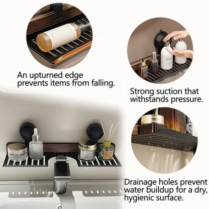 Wall shelf - bath shelf - shower rack - towel rack - shelf - bathroom rack - Mirror cabinet - Storage rack - Draining rack - bathroom furniture - Bathroom - Storage box - storage basket - Toilet - walnut & black - 1 piece - Image 7
