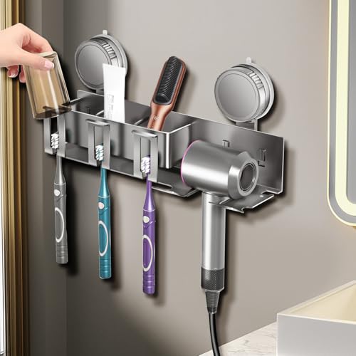 Toothbrush holder - Wall shelf - Bath shelf - Shower rack - Hair dryer shelving unit - Bathroom rack - Storage rack - Storage basket - Organizer - Draining rack - Bathroom furniture - Bathroom - Toilet - Black - 1 piece - Image 7