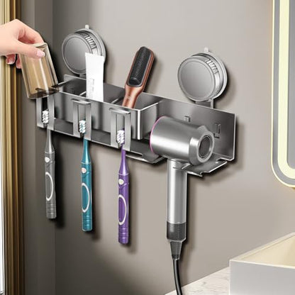 Toothbrush holder - Wall shelf - Bath shelf - Shower rack - Hair dryer shelving unit - Bathroom rack - Storage rack - Storage basket - Organizer - Draining rack - Bathroom furniture - Bathroom - Toilet - Black - 1 piece - Image 7